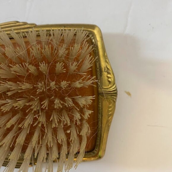 Antique Art Deco Brass Hand Mirror and Hair Brush Vanity Set main image 2